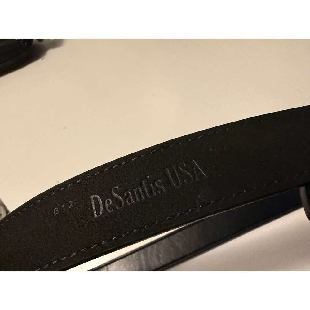 DeSantis USA B12 Black Leather Classic Belt Silver‎ Buckle Mens Size 44